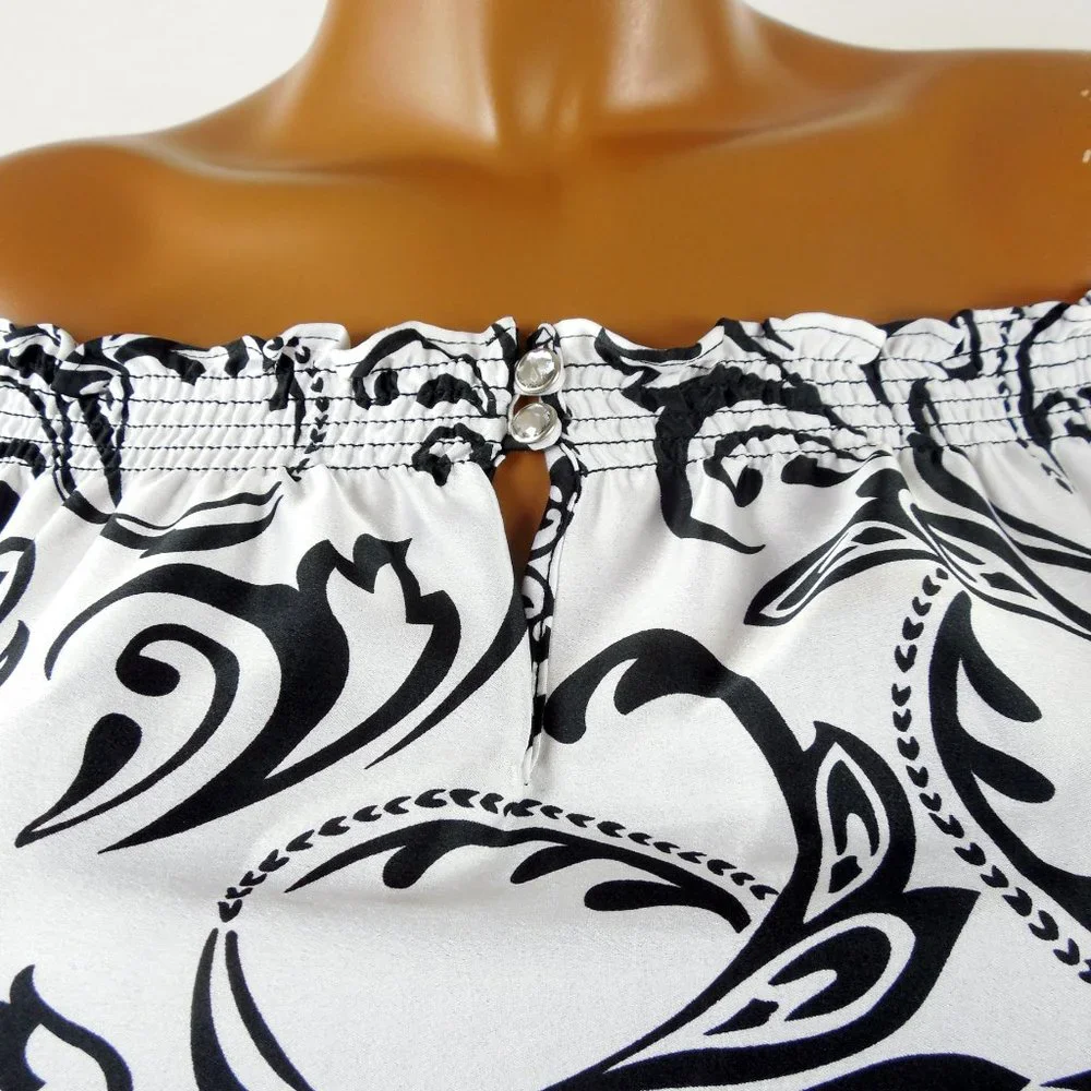 WHITE HOUSE BLACK MARKET Top L NWT Print Blouse Gem Buttons Party Shirt - Picture 3 of 12